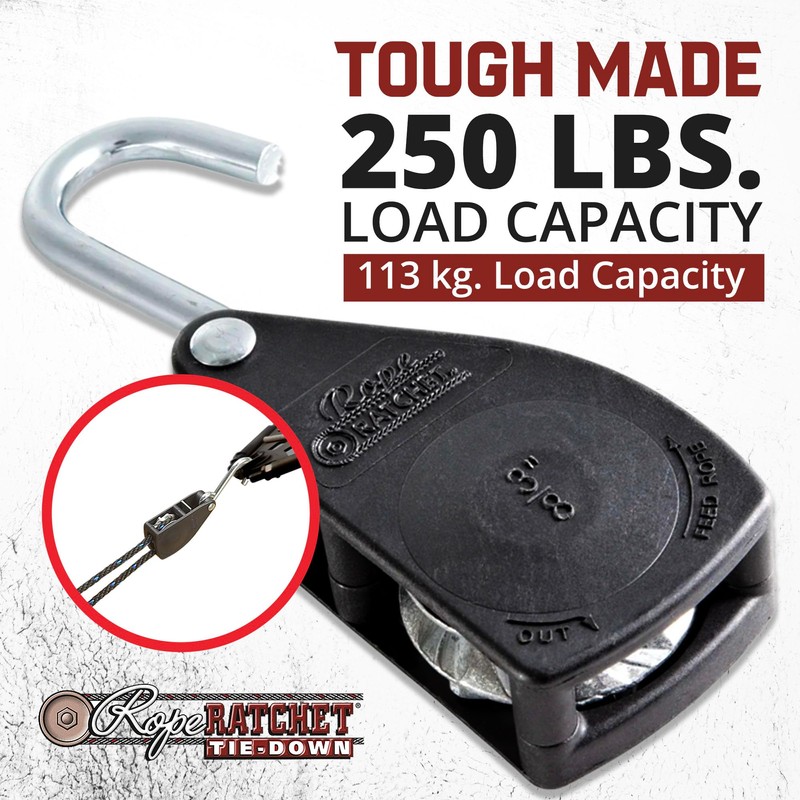 Rope Ratchet 3/8" Tie Down Pulley Hanger, Heavy Duty Locking
