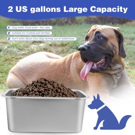 Lonepet 2 Gallons Stainless Steel Dog Bowl, Large Capacity Pet Food Bowl Water Dish for Medium & Large Dogs, Indoor & Outdoor Use, 12.6''8.7''5.9''
