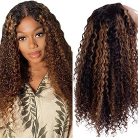 NiegMeag P1B/30 Highlight Brown Lace Front Wigs Deep Wave 4x1 HD Transparent Human Hair Lace Closure Wig 18 Inch Medium Auburn Colored Wig 150% Density Natural Hair line