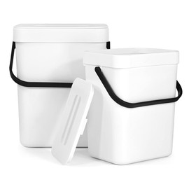 Spesh 2 Pcs (3L+5L) Food Waste Bins Hanging Trash Cans with Lid Small Food Waste Caddy Under Sink Bins for Kitchen, Bathroom, Office(White)