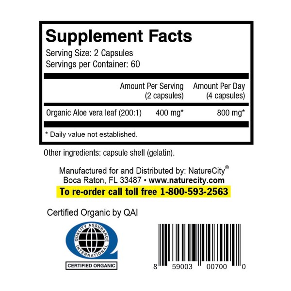 NatureCity True-Aloe 40,000mg Gel Equivalent Per Capsule – Made with
