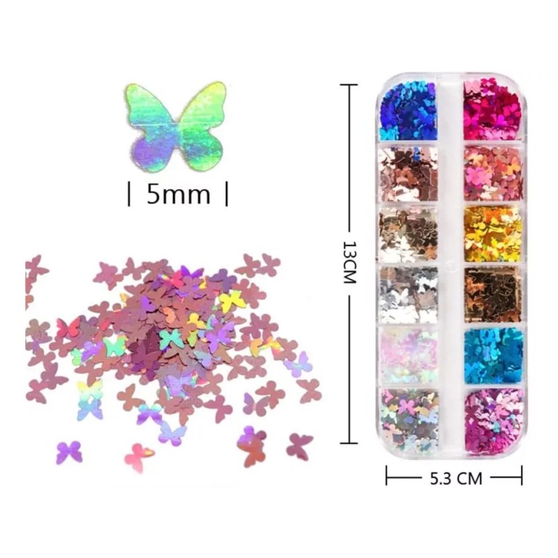 HANSAMU 3d Holográfico Mariposa Arte De Uñas Purpurina 12 Fajas