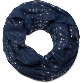 styleBREAKER 01016118 Loop Tube Scarf with Glitter Metallic Stars All Over Print Pattern, Scarf - dark blue