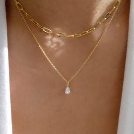 Layered Teardrop Necklace Paperclip Choker Necklaces for Women with Drop Pendant Necklace Jewelry Gifts for Women