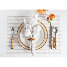 Solino Home Stripe Linen Placemats 19" L x 14" W Inch – 100% Pure Linen Natural and White Farmhouse Placemats Set of 4 – Washable Cloth Placemats for Christmas Decoration – Capri Ticking Stripe