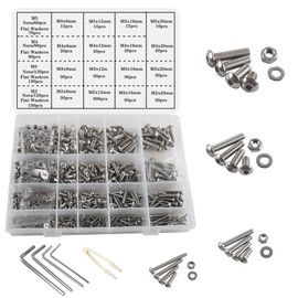 huruirui 1180pcs Nuts and Bolts Washers Set M2 M3 M4 M5 Machine Screws and Nut 304 Stainless Steel Button Head and Hex Nuts Washer Assortment Kit for Machine Fastener with 4 Wrench