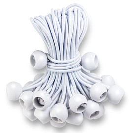 Kinzomor Ball Bungee Cords 8 Inch,50 PCS Bungee Ties with Balls Heavy Duty Canopy Tie Downs for Camping, Shelter,Gazebo,Projector Screen,Tent Poles with UV Resistant (White)