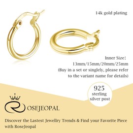 RoseJeopal Gold Hoop Earrings for Women, Sterling Silver Small 14K Gold Hoops Earrings, Birthday Anniversary Valentine's Christmas Jewellery Gift, 15mm