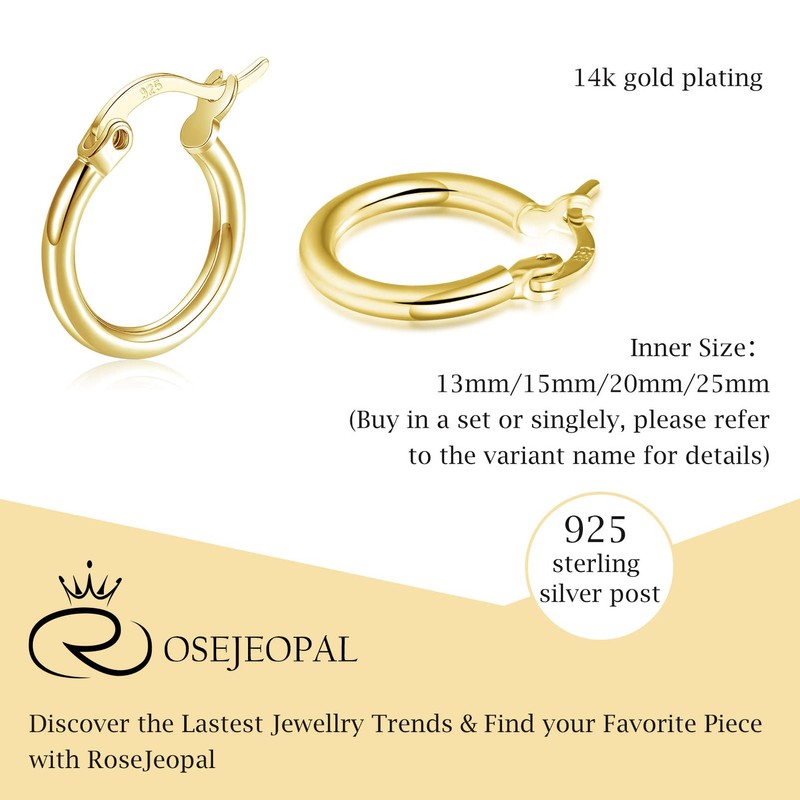 RoseJeopal Gold Hoop Earrings for Women, Sterling Silver Small 14K
