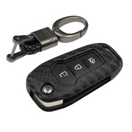 M.JVisun Soft Silicone Rubber Carbon Fiber Texture Case Key Fob Cover for Ford EcoSport Escort Explorer F-150 F-250 F-350 F-450 F-550 Super Duty Mondeo Ranger Titanium Flip Car Remote Key - Black
