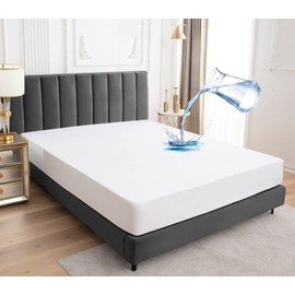 Sufdari Waterproof Mattress Protector King,150x200cm Mattress Cover for Bed,30cm Deep Pocket Fitted Sheet Style Mattress Protector with Elastic Rubber Band-White