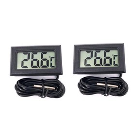 LCDデジタル温度計 -50℃～110℃ 温度モニター 防水温度プローブ 温度測定精度±1度（室温）小型で使いやすい 屋内 屋外 実験室 水槽 水族館 (ブラック 2個セット)