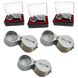 3 Pieces 10X / 20X / 30X Jeweler Loupe Glass Diamond Loupe Metal Round Body Jewelers Eye Loupe Magnifier Magnifying 21mm Lens Diameter Silver Color