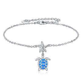 VONALA Beach Anklets for Women Turtle Anklet Sterling Silver Sea Turtle Starfish Ankle Bracelets Boho Hawaiian Link Chain Anklets Jewelry Gifts