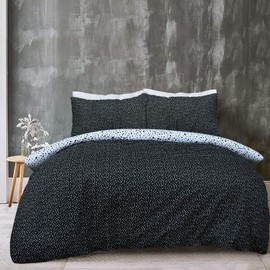 Sleepdown Polka Dots Reversible Black White Mono Duvet Cover Quilt Pillow Case Bedding Set Soft Easy Care - Single (135cm x 200cm)