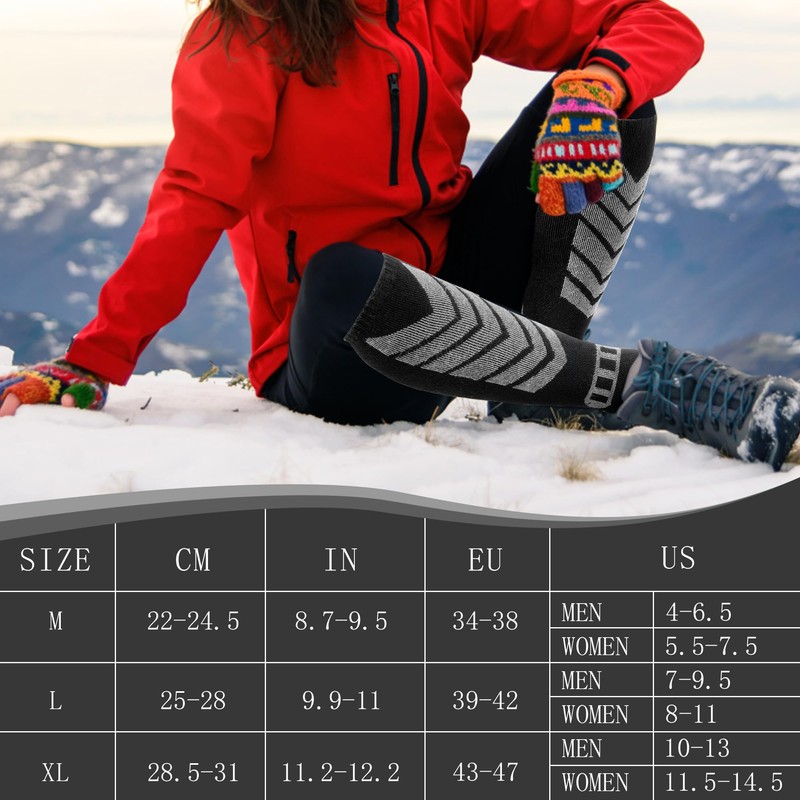 wanchel Merino Wool Ski Socks - 2 Pairs Knee High