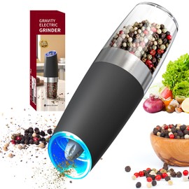 CIRCLE JOY Gravity Electric Pepper Grinder Salt Grinder Pepper Griner Mill Electric with LED Light, Battery Operated, Adjustable Coarseness, Washable 135ml Container, Black