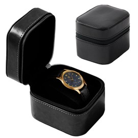 Yaliang Single Watch Box, Compact PU Leather Protective Box with Removable Pillow, Small Watch Storage Holder Boxes for Men Women(Black)