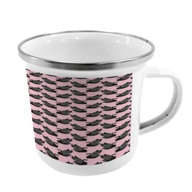 Ambesonne Swan Steel Camping Mug, Vintage Pin up Pattern with Black Swan Cartoon for Girls, Printed Thermal Cup for Camping and Outdoor Activities, Pale Pink Black