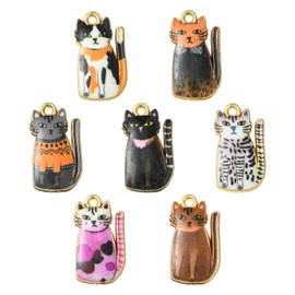 KitBeads 35pcs Cute Cat Charms Enamel Aniaml Pet Charms 7 Colours Black Standing Kitten Charms for Jewellery Making Bracelets Necklaces Earrings Bulk