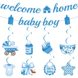 Welcome Home Baby Decoration Boy - Pack of 10 Blue Welcome Home Banner Hanging Swirl Garland Warm Welcome Decoration Baby Shower Decoration Toddler Room Home Decoration