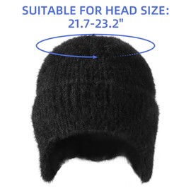 WHATWEARS Winter Beanie Hat, Warm Earflaps Hat for Men Women, Thick Fleece Lined Knit Beanie Outdoor Black