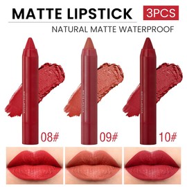 BINGBRUSH Crayon Matte Longwear Lipstick Pack Set,Moisture Smooth Color Stick Ultimate Lip Crayon for Makeup Collection - Waterproof Velvet Lipgloss Lip Stain (3pcs 08#&09#&10#)