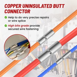 RED WOLF 26 to 8 AWG Uninsulated Bu-tt Connector Copper Wiring Ferrule Non-Insulated Wire Connector Kit Cable Connection Crimp Barrel Electrical Metal Terminal Bu-tts 6 Sizes (100 PCS)
