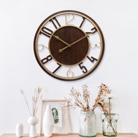 bakbrand Large Wall Clock 24 Inch Brown Arabic Numerals Wooden Clock Battery Operated Silent Non-Ticking Decor Clock Modern Round Oversize Wall Clocks for Home, Hotel, Office, Bedroom (Brown, 24inch)