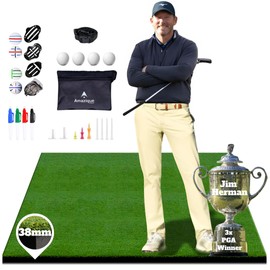 AMAZIQUE 38mm Premium 5x4 Golf Mat- Trusted by PGA Pros, Extra Thick Grass Turf for Indoor/Outdoor Practice - Durable, Non-Slip Design Including Golf Accessories - Golf Gifts for Men, Women, Kids