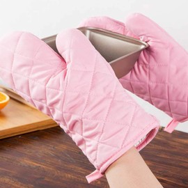 Voarge Oven Gloves, Heat Resistant Oven Gloves, Thickened Heat Resistant Oven Gloves, Pot Holder, Baking Gloves, 1 Pair (Pink)