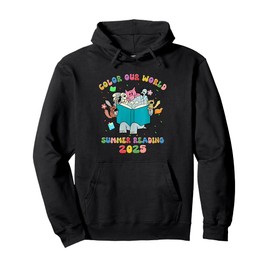 Color Our World Summer Reading 2025 Librarian Book Animals Pullover Hoodie
