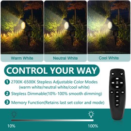 iCreating LED Spotlight Outdoor - White 2700K-6500K Stepless Adjustable LED Spot Lights with Remote Timer, Plug in Waterproof Landscape Lights Dimmable Landscape Lighting Uplighting for Tree (2Pack)