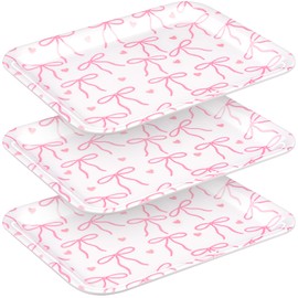 Tioncy 3 Pcs Pink Bow Serving Tray Bowknot Reusable Plate Dish 13" x 10" Decorative Tray Platter for Serving Food Room Organiser Home Party Supplies