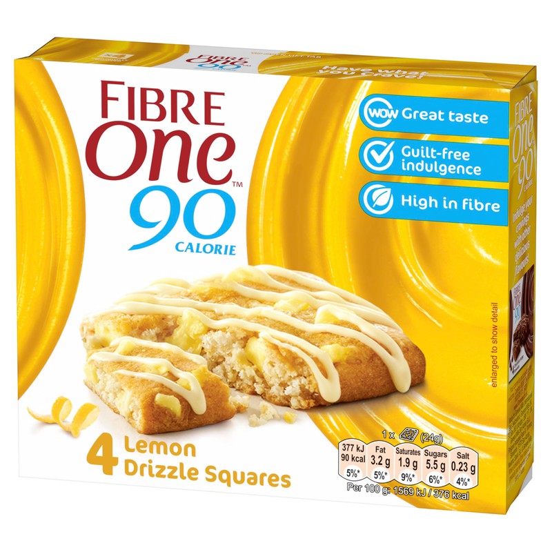 Fibre One 90 Calorie Lemon Drizzle Squares 7 x 4