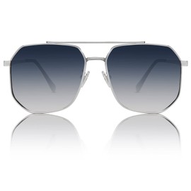 Aviator Sunglasses for Men and Women, Upgraded Polarized Sun Glasses, Square Sunglasses, Trendy Sunglasses with UV 400 Protection (Silver/Grey Gradient Brown)