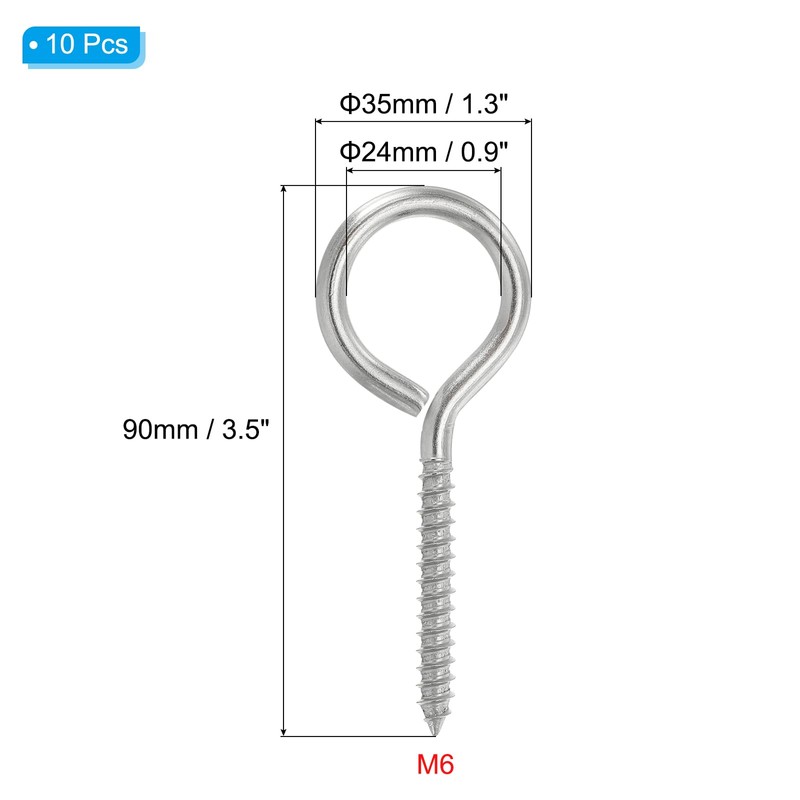 PATIKIL 10pcs M5x90mm Eye Screw 304 Stainless Steel Eye Screw