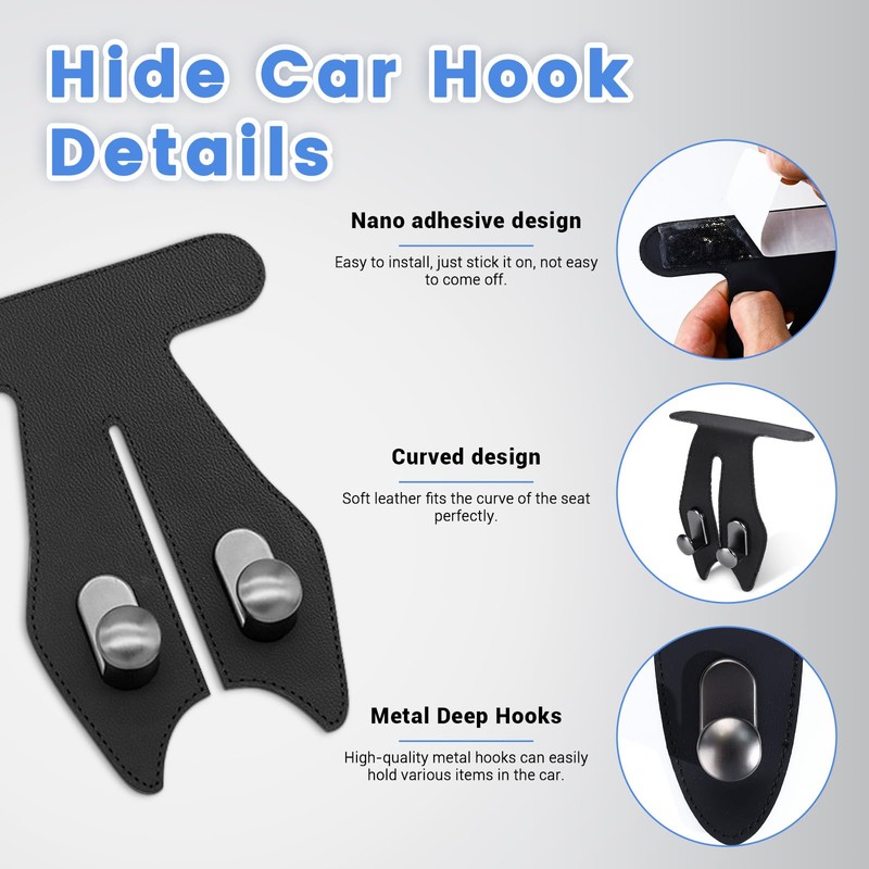 SNOMEL 2 Pcs Car Hooks for Passenger Glove Box, Self-Adhesive