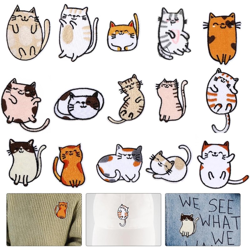 Uonlytech 15Piezas Parche Forma de Gato para Coser y Decorar