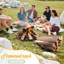 Qiang Ni Fireplace Wood Holder: 22 Inch Curved Firewood Rack Log Storage Holder - Metal Fireplace Accessories for Outdoor Indoor Yard Patio Garden