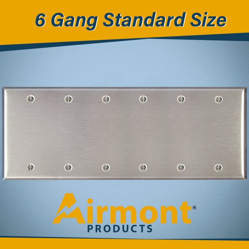 Airmont Products Stainless Steel Blank Wall Plates, 6 Gang Standard