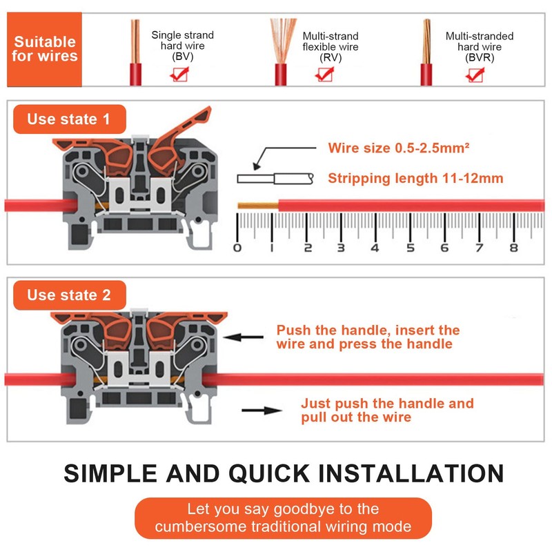 SRJQXH DIN Rail Terminal Block, DIN Rail, Feed-Through Terminal, Flame