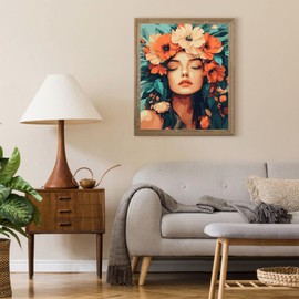 MXJSUA Woman with Flowers Painting by Numbers Adults, DIY Hand Painted Oil Painting Kit - 40 x 50 cm, Paint by Numbers Adult with 3 Brushes and Acrylic Paint Canvas Kit, Gifts and Home Decoration