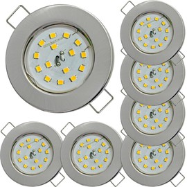SMD LED Decken Einbaustrahler 7x 5W 230V | Edelstahl Optik | Flach & starr | Neutralweiß (4000K) | Ø80mm | Für Innenräume mit geringer Einbautiefe | mit LED Modul | passend für Flur, Wohnzimmer, Küche