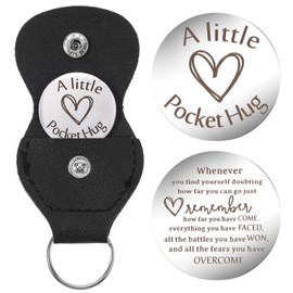 Gjinxi Pocket Hug Token Double-Sided Keepsake of Long Distance Relationships Inspirational Pocket Hug Keyring Stainless Steel with PU Leather Cover Gift Mental Health Sobriety, Style A