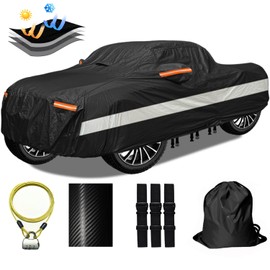 OWEEIO 30 Layers Truck Car Cover for Automobiles All Weather Waterproof, Outdoor Snowproof UV Protection Windproof, Soft Cotton, Heavy Duty Universal Car Covers, (Black, Fit Truck 211"-230")