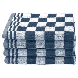 ZOLLNER Set of 4 Cotton Kitchen Towels in 50 x 50 cm - Absorbent and Durable Kitchen Towels - Washable up to 60 °C - in Blue Checked - Catering Quality - Oeko Tex Certified