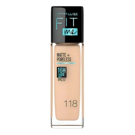 MAYBELLINE Base Maquillaje Fit Me Matte Rich Tan + Poreless 30ml, matifica y controla el brillo, tiene FPS 22
