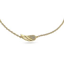 14K Gold Plated .925 Sterling Silver Delicate Protection Guardian Angel Wing Feather Anklet Charm CZ Anklet Link Bracelet for Women Teens