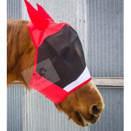 Horse Fly Mask with Ears 5 Colors Stretchable Ears Net Breathable Protect from Bugs and Flies Hood Veil Tack Equestrian Shows Trails (Red)